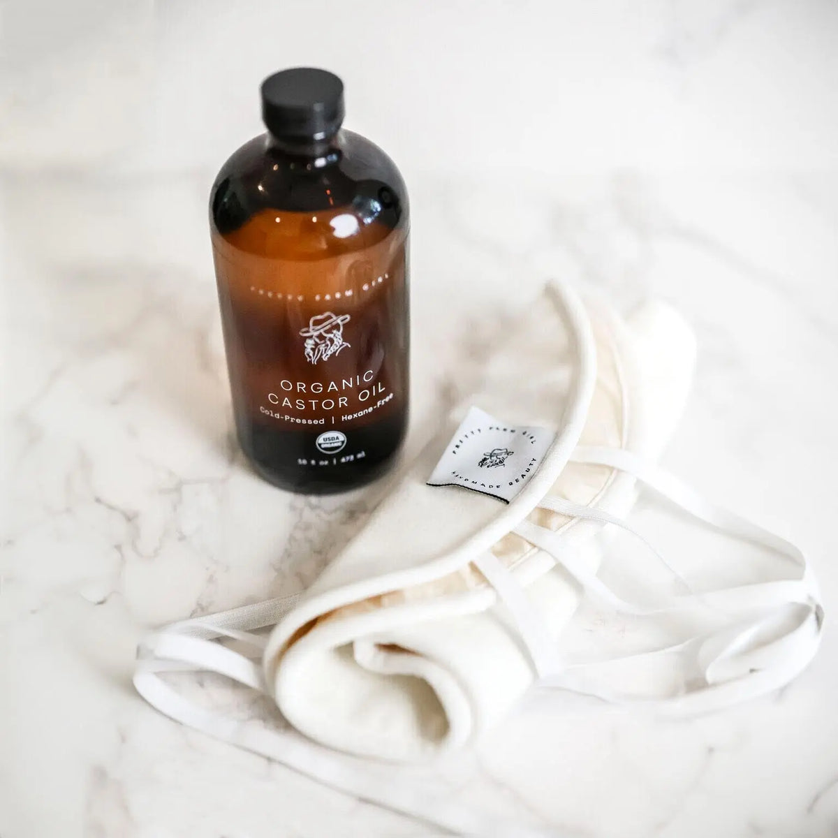 Organic Pure Castor Oil + Cloth Pack Bundle Pretty farm girl