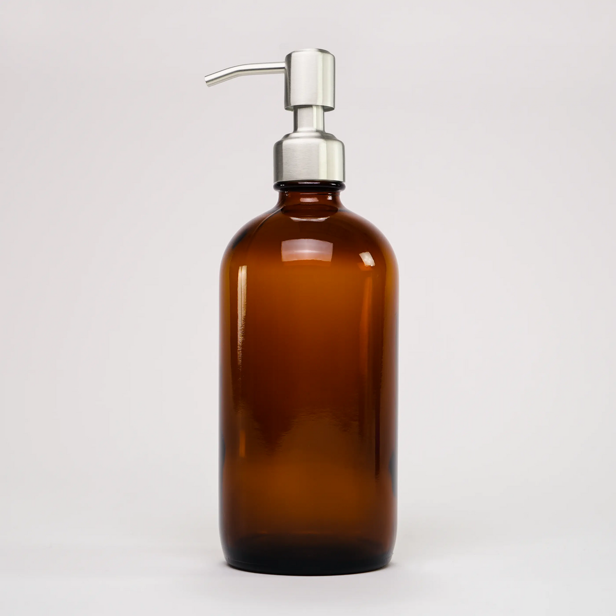 Amber Glass Keeper Bottle | 16 oz | Stainless Steel Pump Rustic Strength