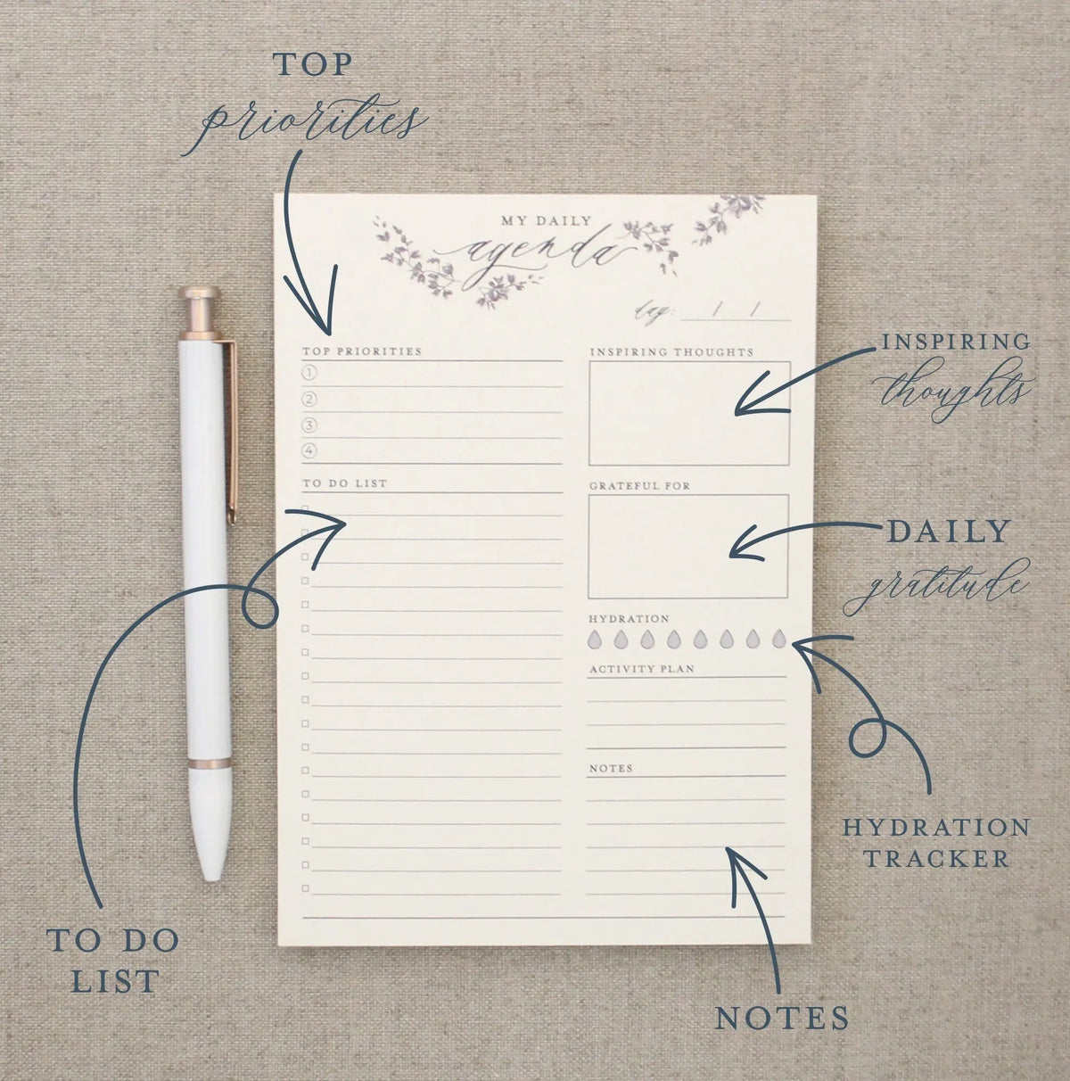 Daily Agenda // Planner Notepad Jen Simpson Design, LLC