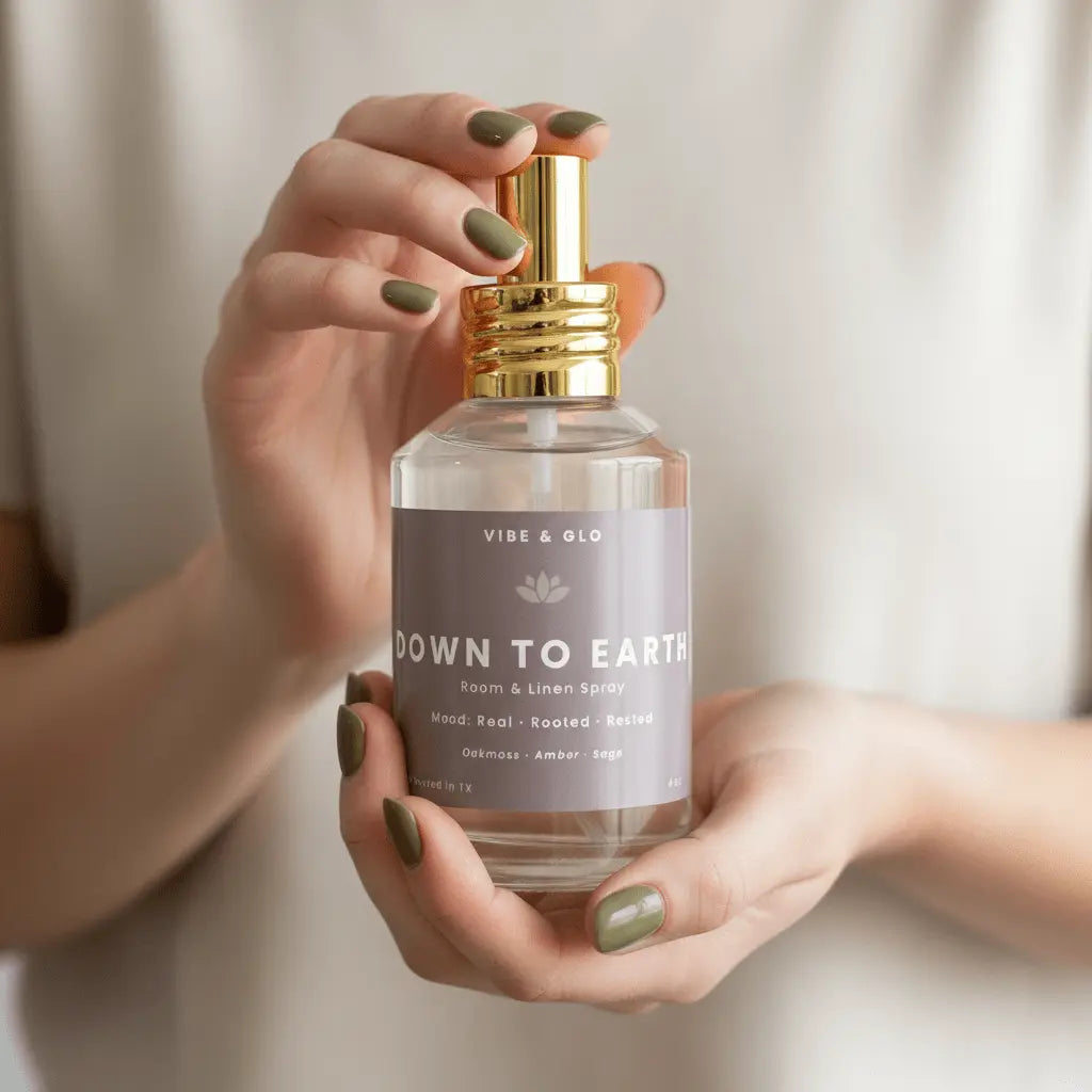 Down to Earth – Oakmoss & Amber Room Spray Vibe & Glo Candle Studio