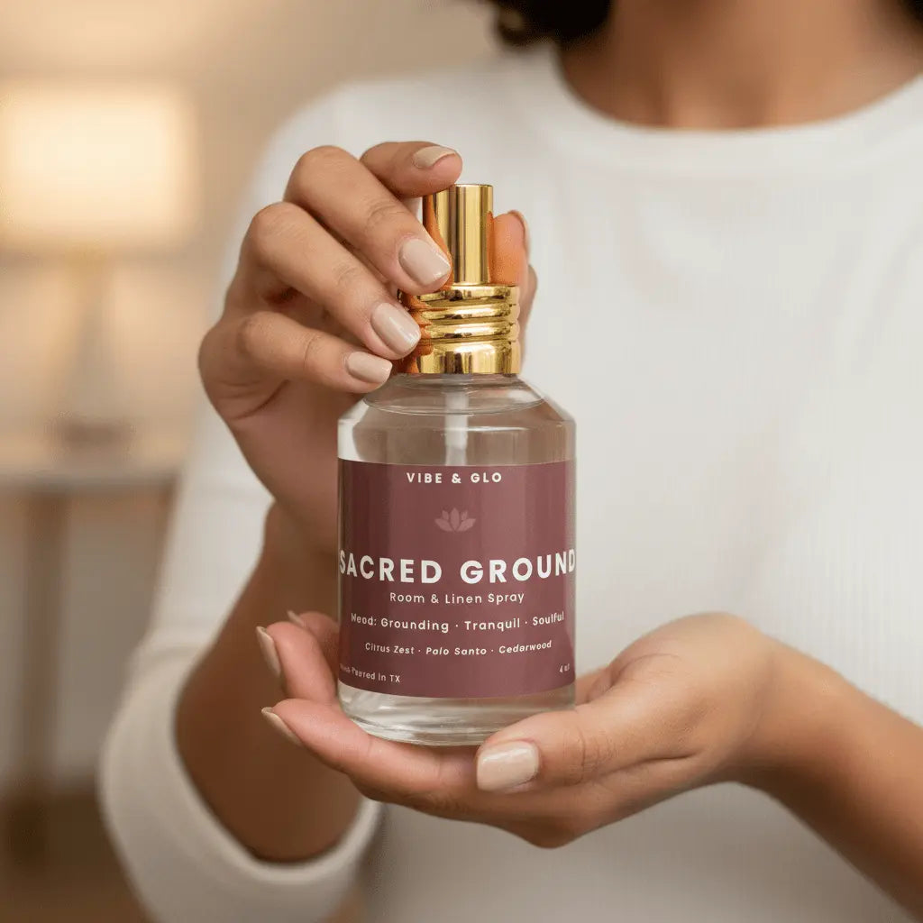 Sacred Ground – Citrus Zest & Palo Santo Room Spray Vibe & Glo Candle Studio