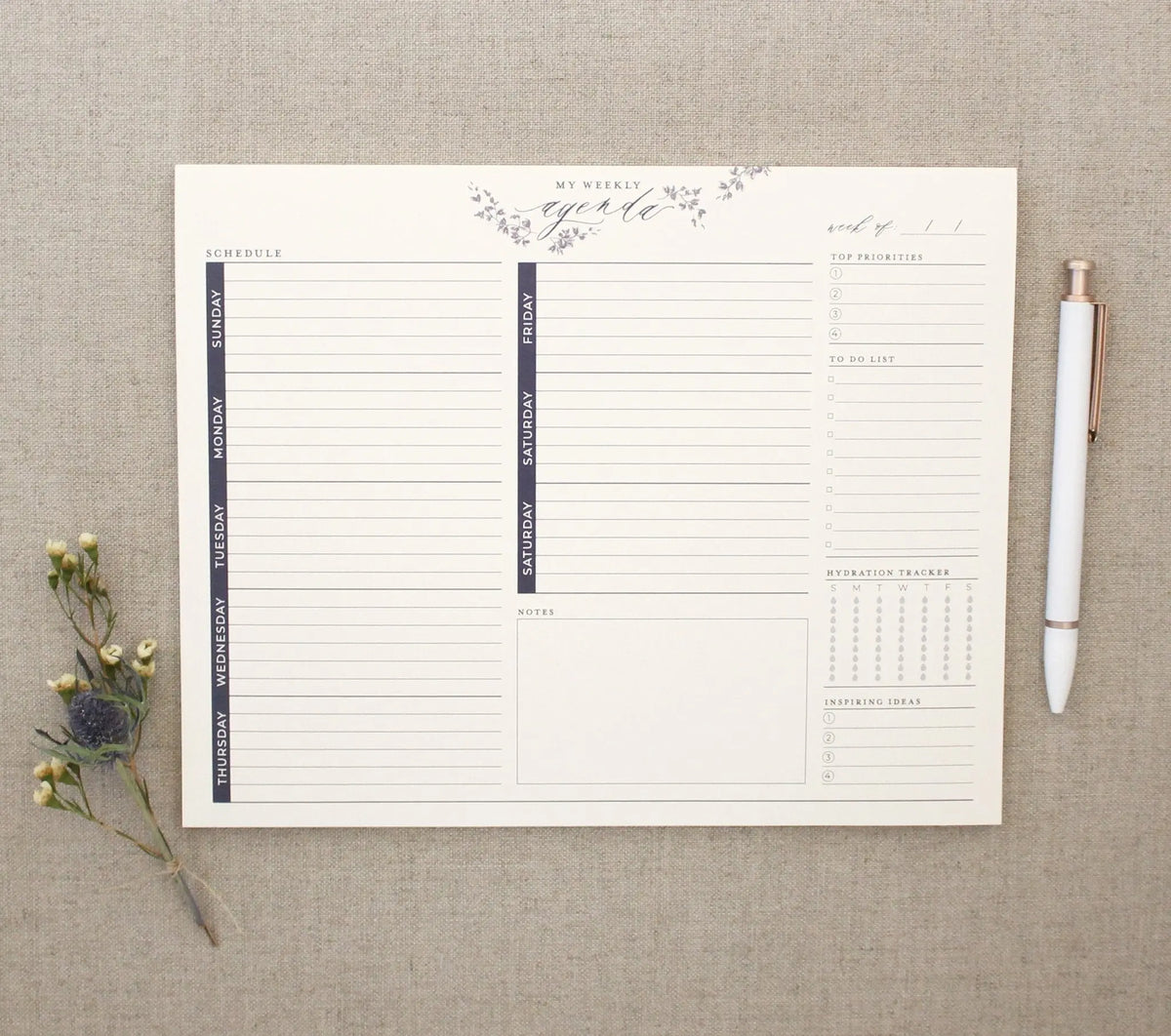 Weekly Agenda // Notepad Planner Jen Simpson Design, LLC