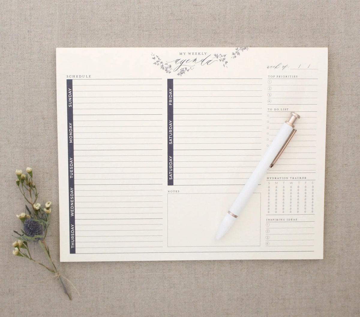 Weekly Agenda // Notepad Planner Jen Simpson Design, LLC