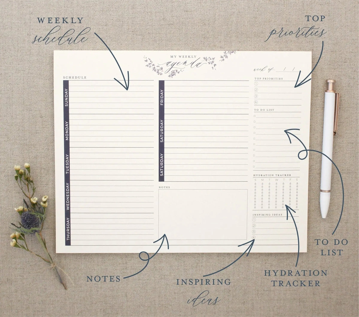 Weekly Agenda // Notepad Planner Jen Simpson Design, LLC